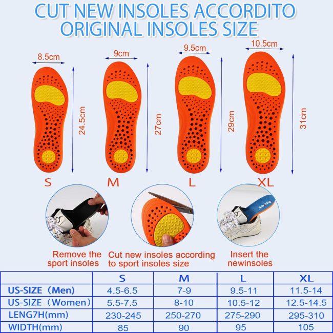 Insoles for Men and Women- Support Shock Absorption Cushioning Sports Comfort Inserts, Breathable Shoe Inner Soles for Running Walking,Hiking,Working