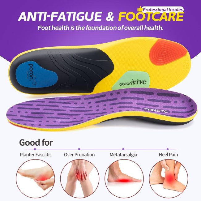 TANSTC Insoles Men Women Professional Sport Insoles with Strong Arch Support and Shock Absorption - Ideal for Plantar Fasciitis and Flat Feet Pain Relief, Orthotics Shoe Insert