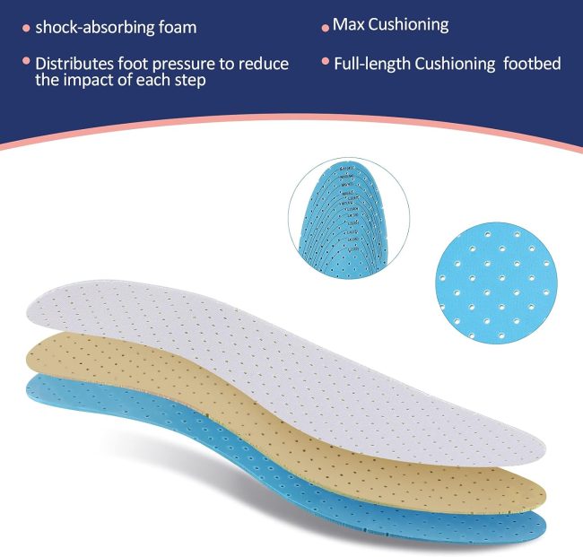 6 Pairs Shoe Insoles Women Thin Breathable Shoe Pads Inserts Ultra Soft Cushioning Walking Double Layer Latex Insoles with Holes Fit in Any Shoe Unisex, Men 7-11 Woman 2-8 (Classic Colors)
