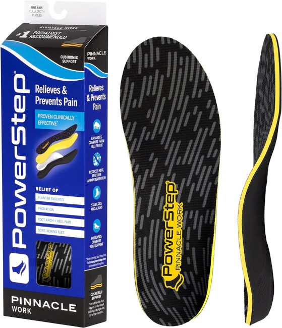 PowerStep Insoles, Pinnacle Work, Work Boot Arch Support, Insoles for Standing All Day, Arch Support Orthotic for Men