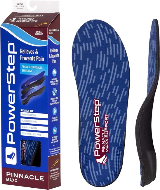 Powerstep Pinnacle Maxx Orthotic Insoles - Orthotics for Overpronation with Maximum Stability  Comfort - Firm + Flexible Angled Heel Style to Help Flat Feet  Heel Pain - Heavy Duty Inserts