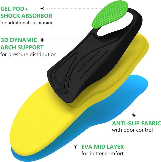 Sport Athletic Shoe Insoles Foot Insoles Plantar Fasciitis Pain Relief Orthotic Insoles High Arch Support Shock Absorption Feet Insoles for Men Women Shoes Inserts Replacement
