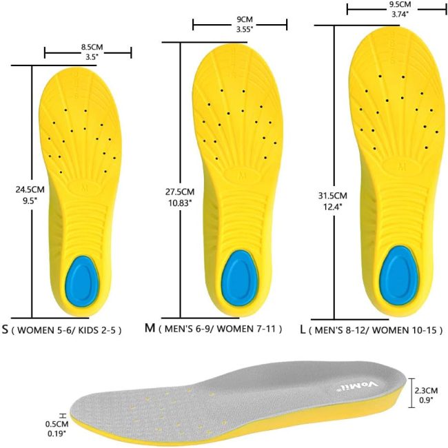 VoMii Unisex Shoe Insoles for Men and Women, Memory Foam, High Arch Support, Plantar Fasciitis Relief, Shock Absorption, 100% Risk Free Purchase